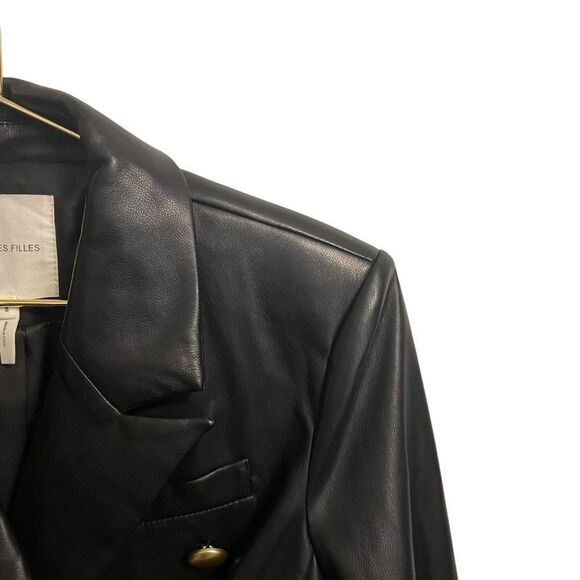 Avec Les Filles Black Faux Leather Double Breasted Black Jacket Size Small - Picture 2 of 7